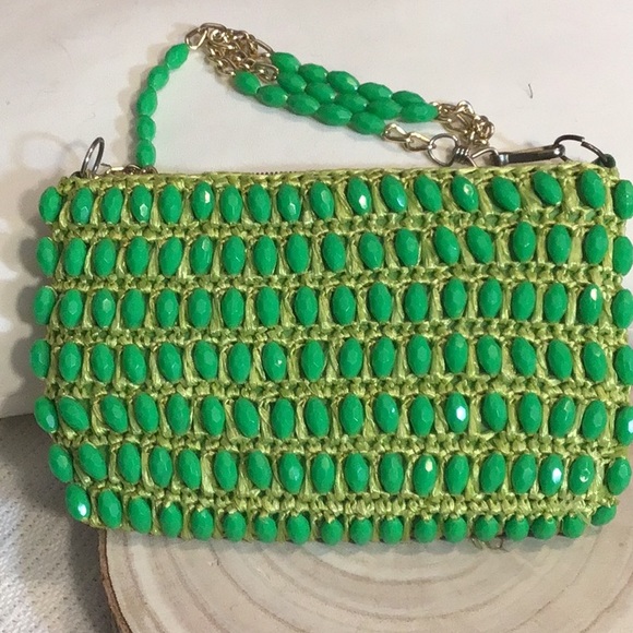 Vintage 1950 green beaded and Wicker purse in excellent condition - Picture 2 of 8